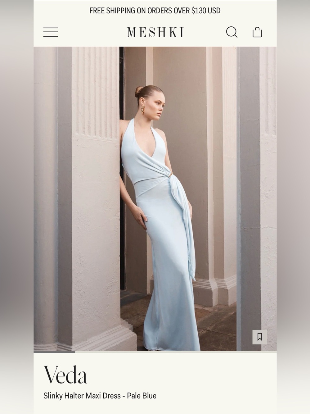 Meshki Veda Slinky Halter Maxi Dress - Pale Blue NWT